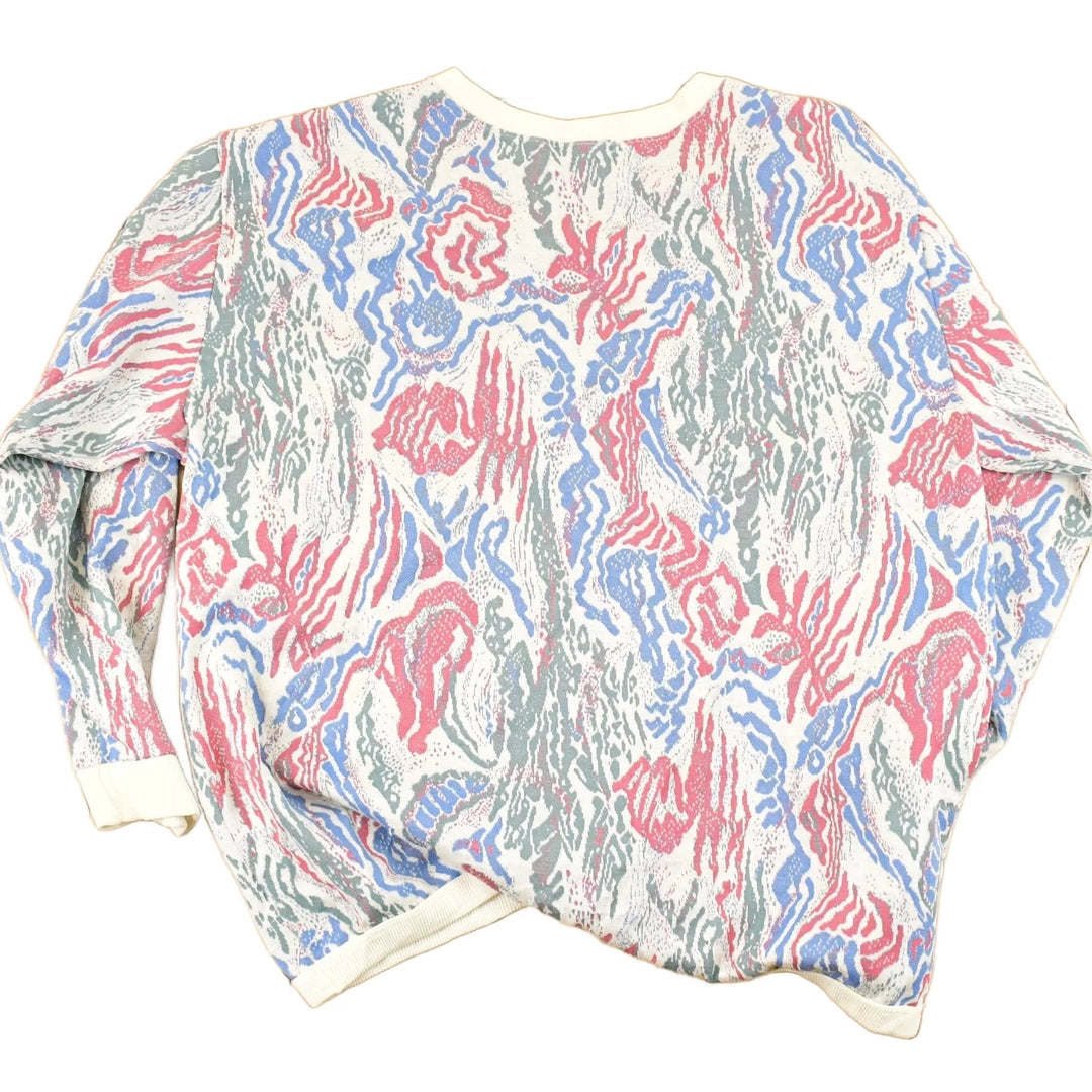 Vintage 1990s AOP Floral Knit Crewneck Sweater Women's L