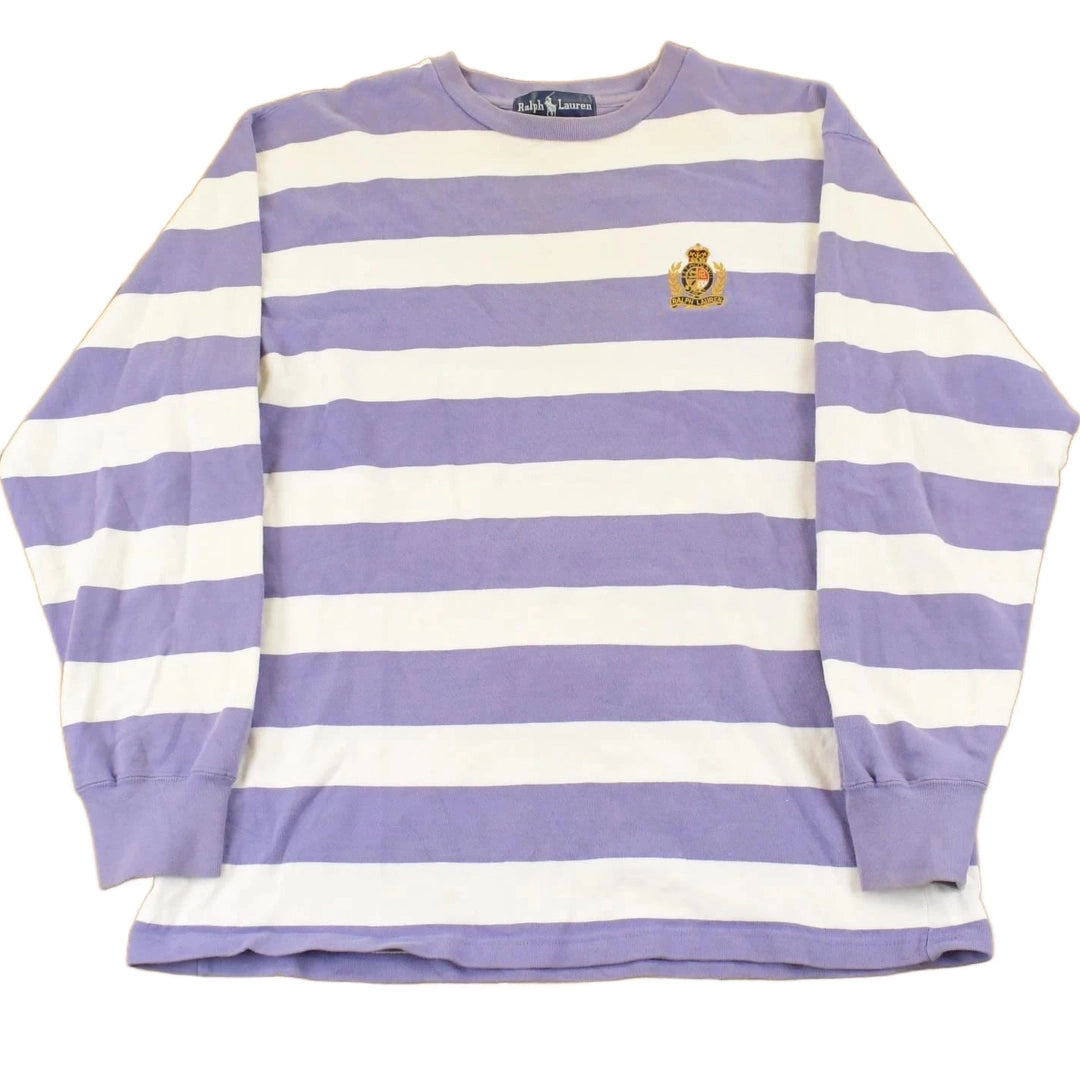 Vintage 1980's Polo Ralph Lauren Striped Crown Crest Crewneck Sweatshirt Men's Medium