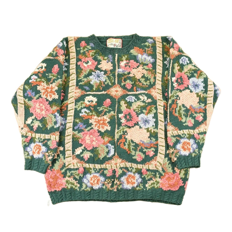 Vintage 1990s Crystal-Kobe Knit Floral Sweater Women's Large