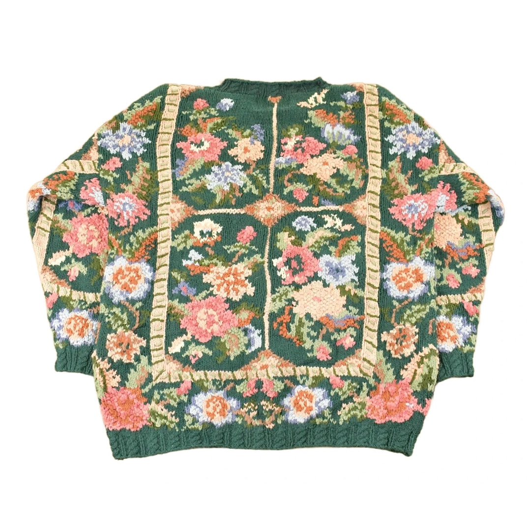 Vintage 1990s Crystal-Kobe Knit Floral Sweater Women's Large
