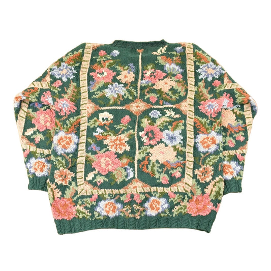 Vintage 1990s Crystal-Kobe Knit Floral Sweater Women's Large