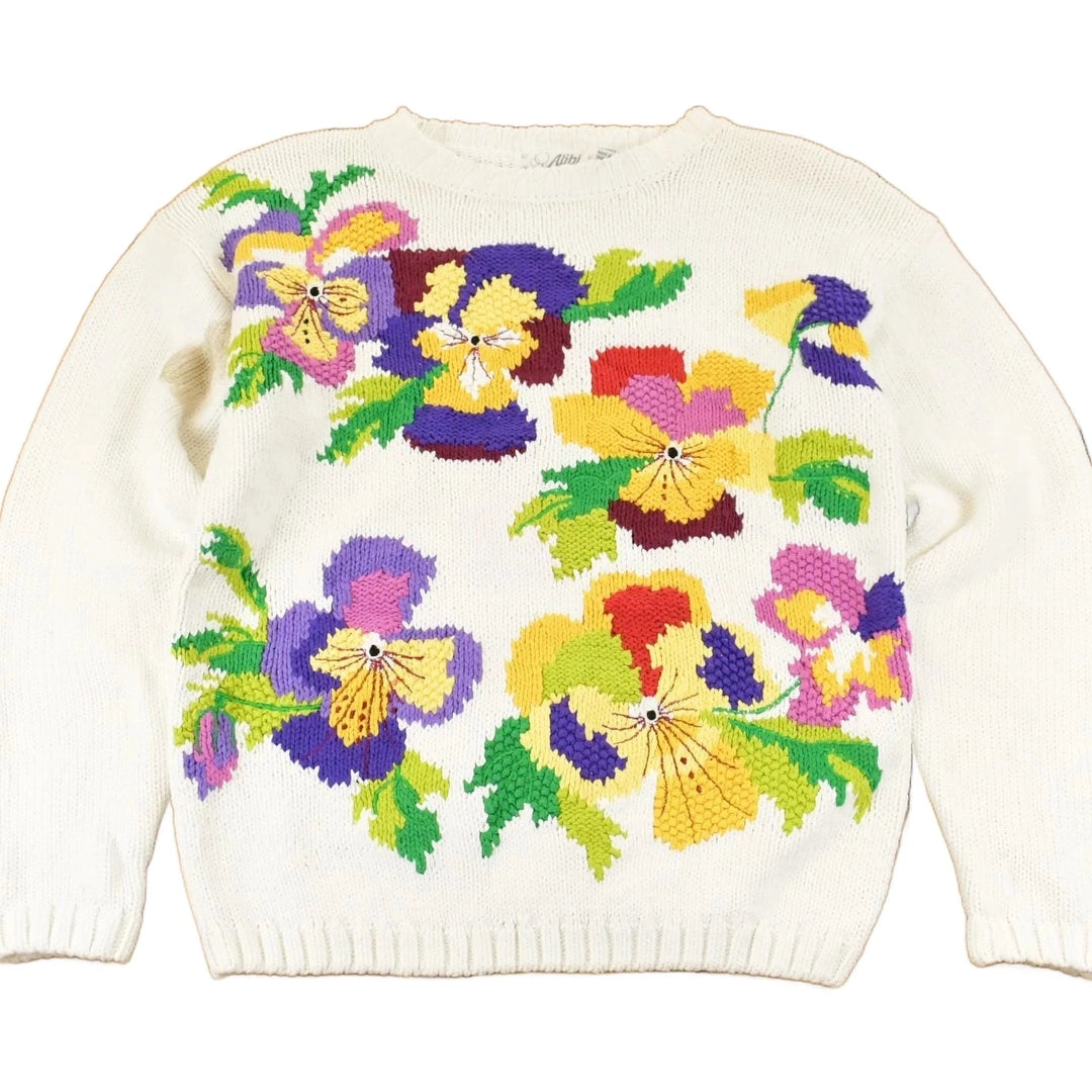 Vintage 1990s Alibi Knit Floral Sweater Women's Medium