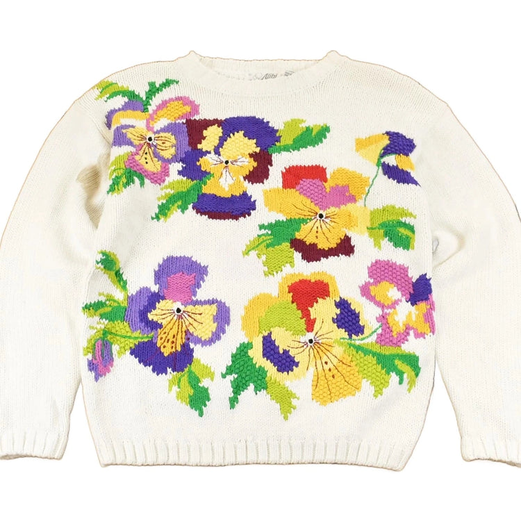 Vintage 1990s Alibi Knit Floral Sweater Women's Medium