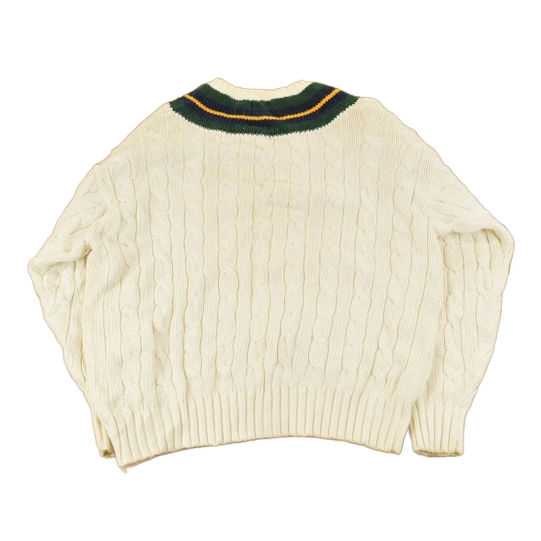 Vintage 1990s Gap Cable Knit V Neck Cricket Sweater Men's Medium