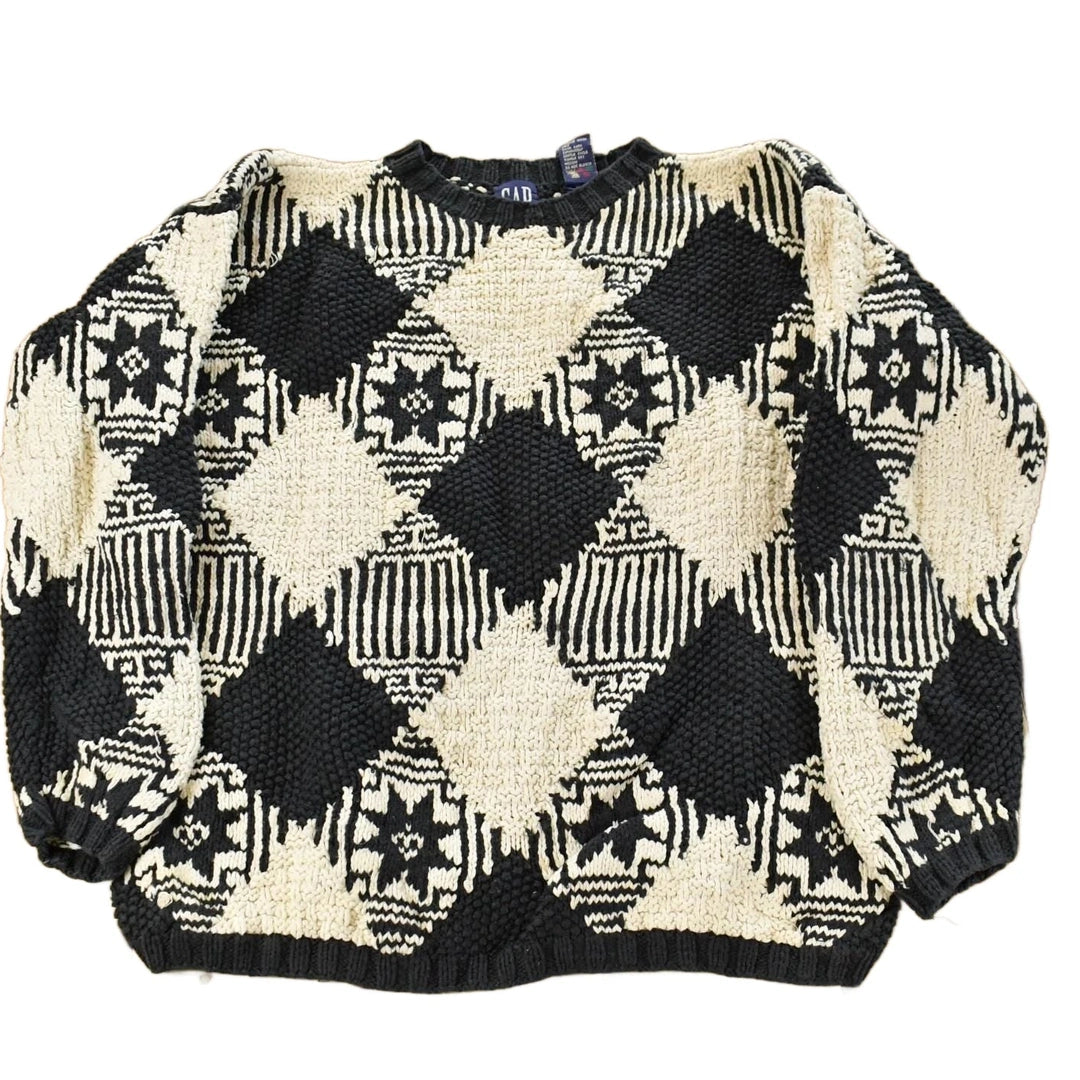 Vintage 1990s Gap Pattern Hand Knit Sweater Women's S
