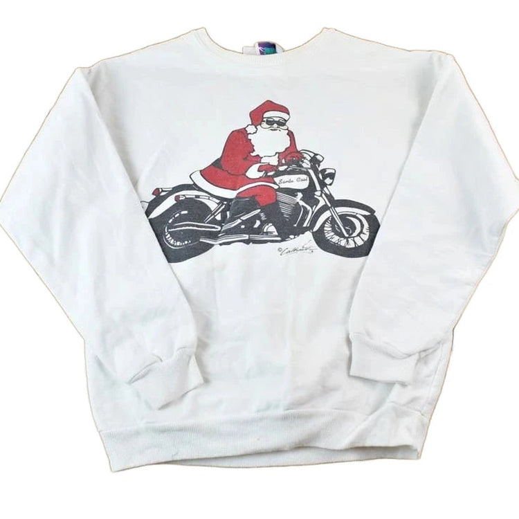 Vintage 1990s Motorcycle Santa Crewneck Sweatshirt Men's Large