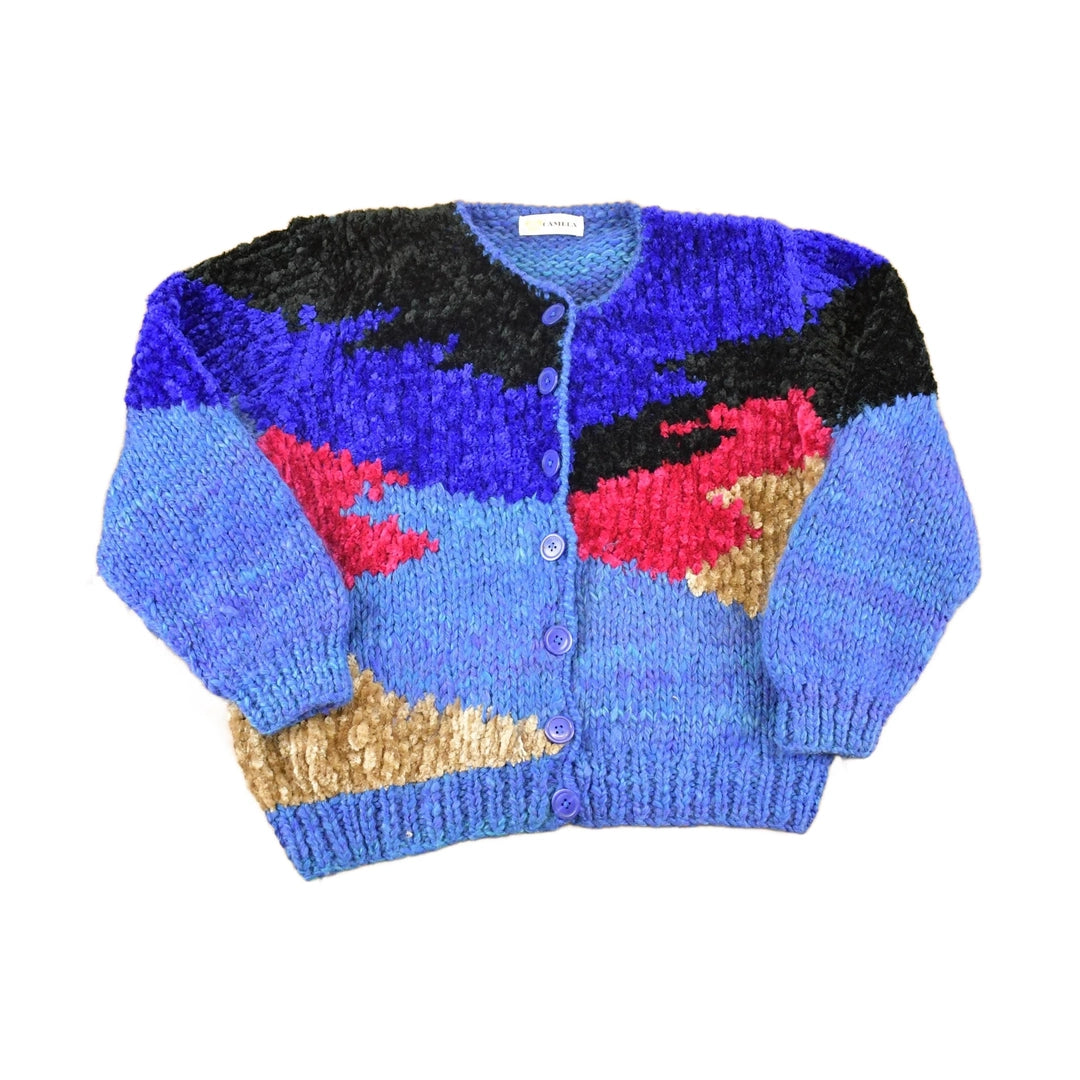 Vintage 90s Abstract Knit Cardigan - Funky Pattern, Women's M