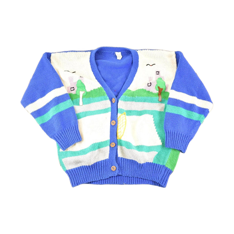 Vintage 1990s Hand Made Landscape Cardigan Knit Sweater Women's M