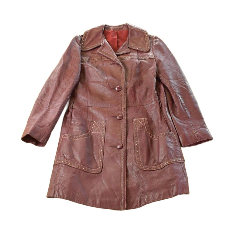 Vintage 1970s Genuine Leather Trench Coat Women's Medium