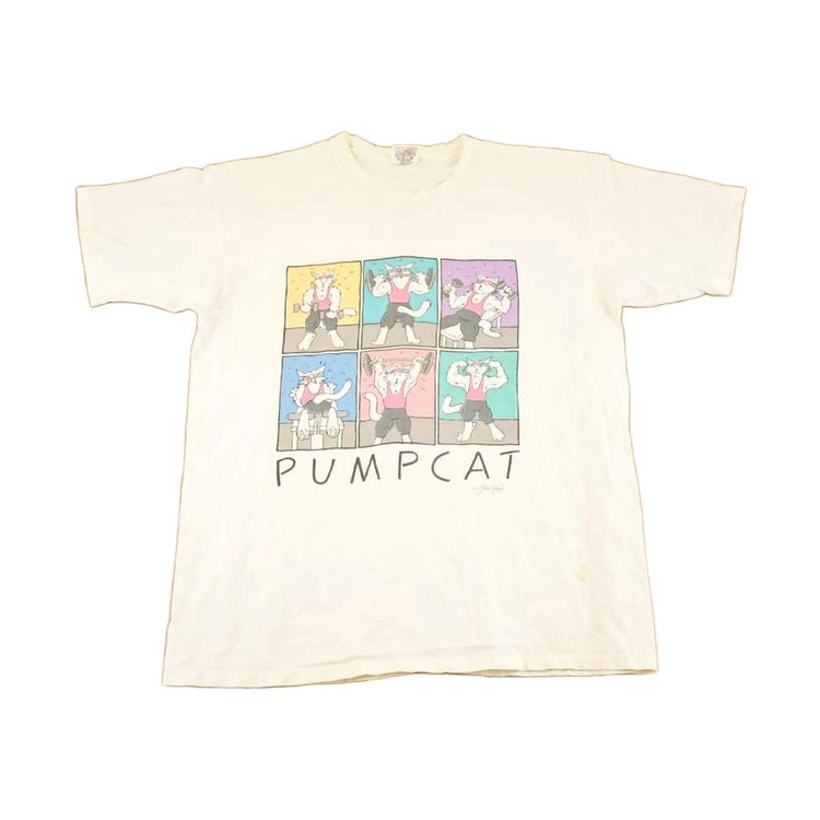 Vintage 90s Pump Cat Workout T-Shirt, Women's L, Made in USA