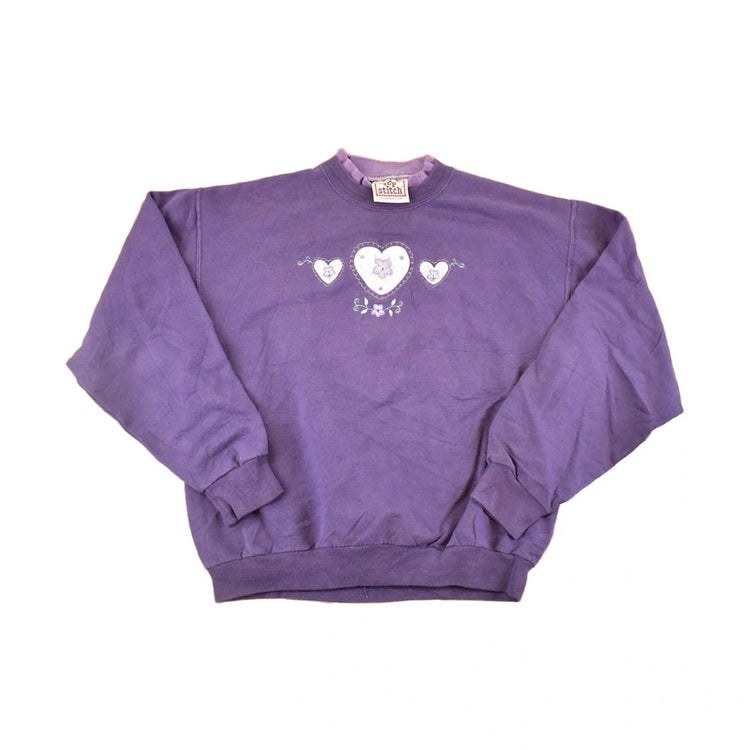 Vintage 1990s Top Stitch Flower Heart Double Collar Crewneck Sweatshirt Women's L
