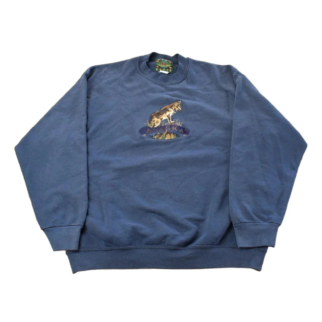 Vintage 1990s Alaska Wolf Graphic Sweatshirt Men's Large / Outdoors / Athleisure / Nature / Vintage Sweatshirt from propervintagecanada