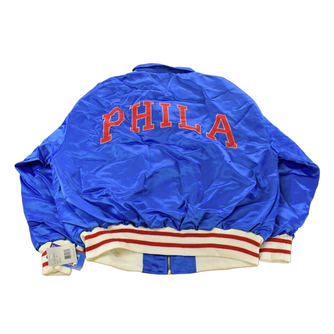 Vintage Y2K DEADSTOCK Philadelphia 76ers NBA Hardwood Classics Basketball Snap On Button Satin Jacket Mens 52