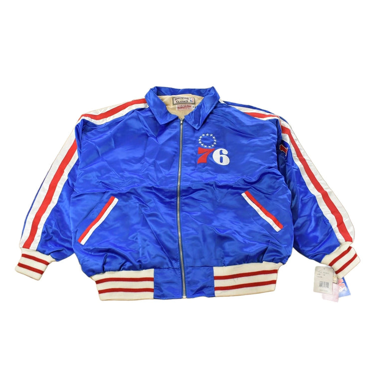 Vintage Y2K DEADSTOCK Philadelphia 76ers NBA Hardwood Classics Basketball Snap On Button Satin Jacket Mens 56 Men's 2XL