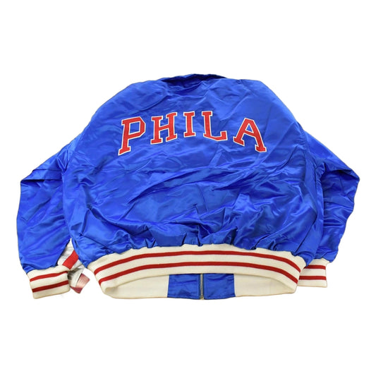 Vintage Y2K DEADSTOCK Philadelphia 76ers NBA Hardwood Classics Basketball Snap On Button Satin Jacket Mens 56 Men's 2XL