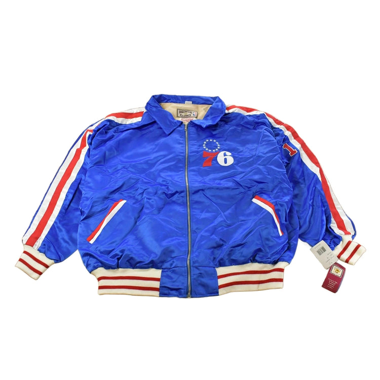 Vintage Y2K DEADSTOCK Philadelphia 76ers NBA Hardwood Classics Basketball Snap On Button Satin Jacket Mens 60 Men's 3XL
