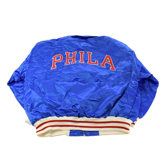 Vintage Y2K DEADSTOCK Philadelphia 76ers NBA Hardwood Classics Basketball Snap On Button Satin Jacket Mens 60 Men's 3XL