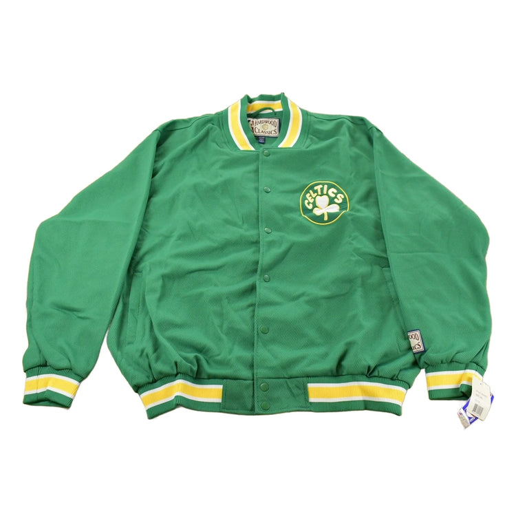 Vintage Y2K DEADSTOCK Boston Celtics NBA Hardwood Classics Basketball Snap On Button Warm Up Jacket Mens 2XL