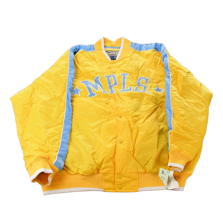 Vintage Y2K DEADSTOCK Minneapolis Lakers NBA Hardwood Classics Basketball Snap On Button Satin Jacket Mens 2XL