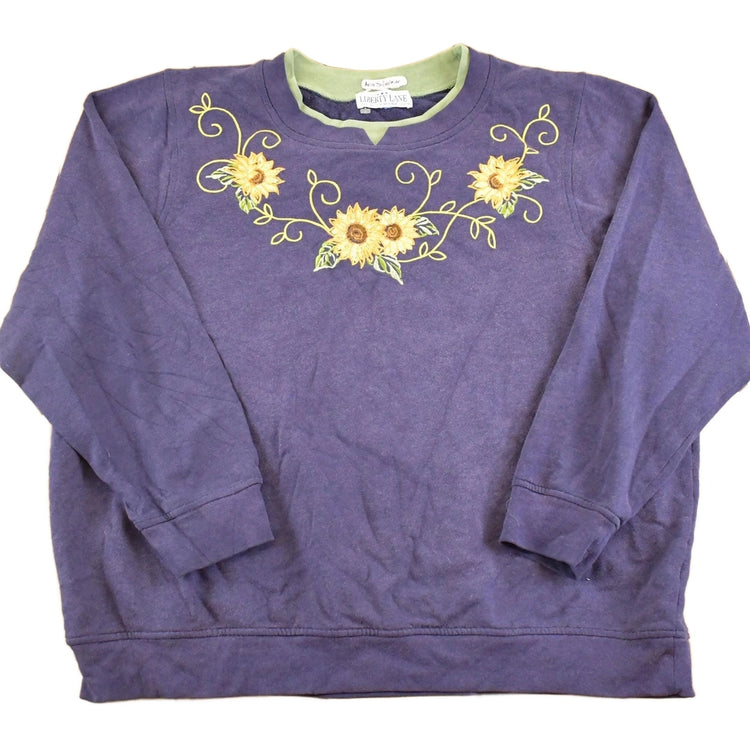 Vintage 1990s Sunflowers Embroidered Liberty Lane Double Collar Souvenir Crewneck Sweatshirt Women's XXL