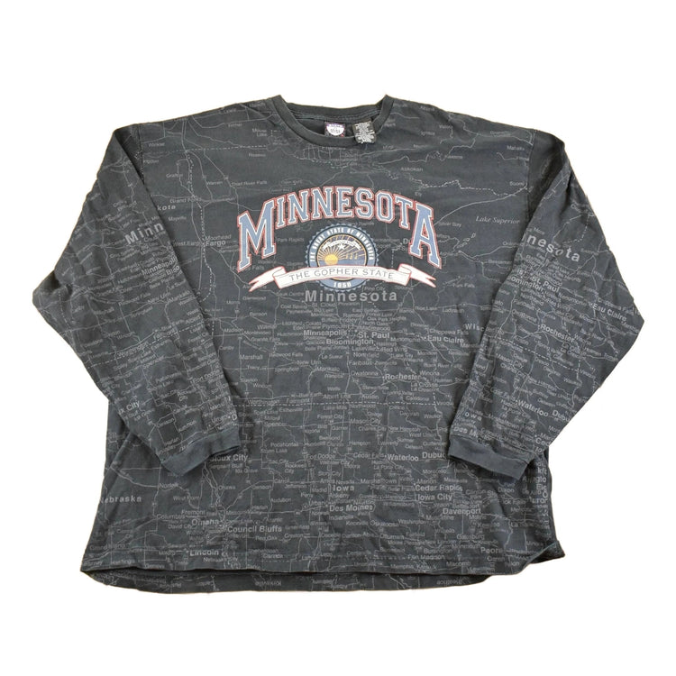 Vintage 1990s Minnesota State Map AOP Souvenir Crewneck Shirt Men's XXL