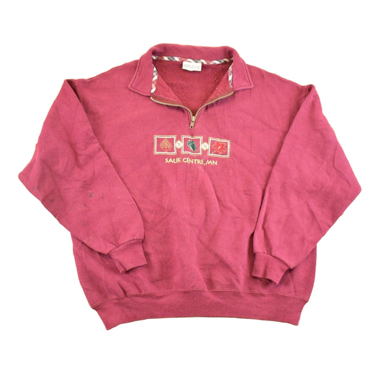 Vintage 1990s Sauk Centre Minnesota Souvenir Quarter Zip Crewneck Sweatshirt Mens XL