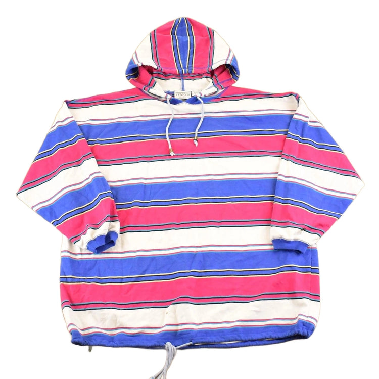 Vintage 1990s Venezia Striped Hoodie Souvenir Sweatshirt Women's XL