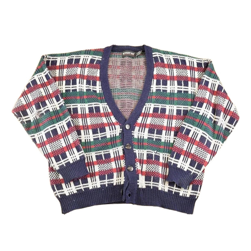 Vintage 1990s Botany 500 Knit Plaid Cardigan Sweater Mens XL