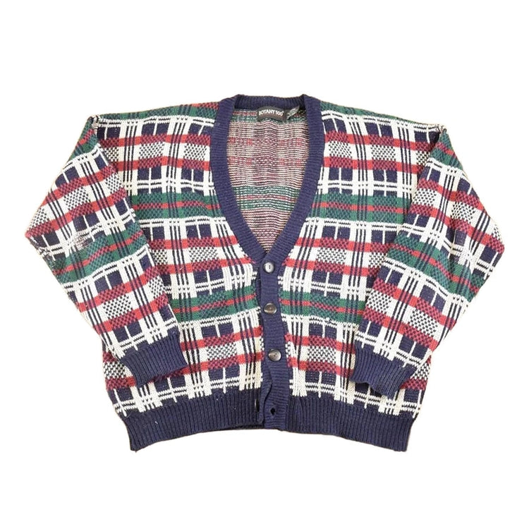Vintage 1990s Botany 500 Knit Plaid Cardigan Sweater Mens XL