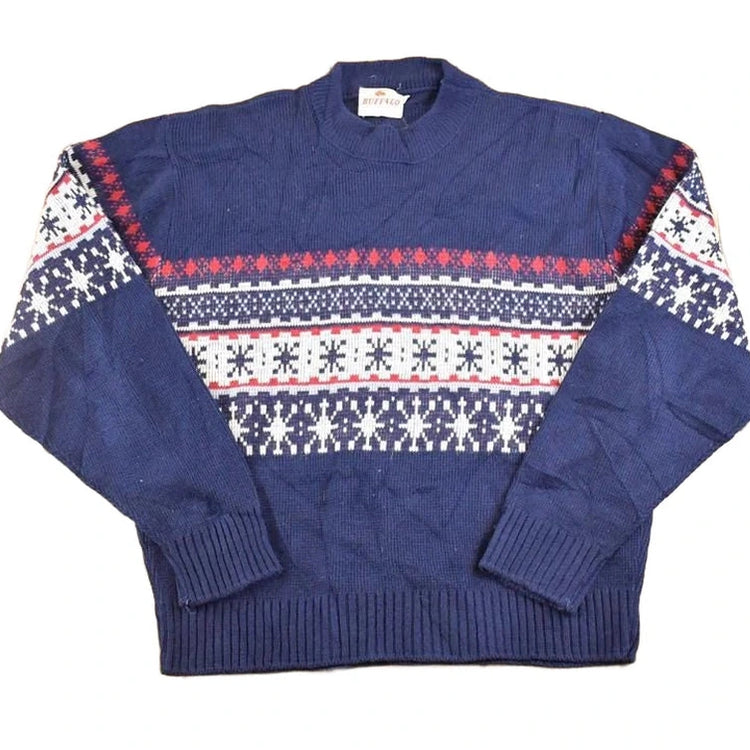 Vintage 1970s Buffalo Snowflake Knit Crewneck Sweater Mens M