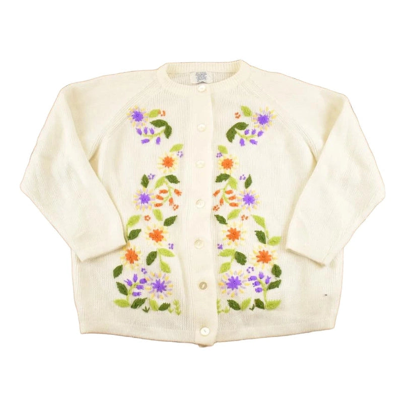 Vintage 1970s Sears Floral Knit Cardigan Sweater Womens XL