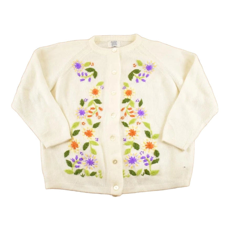 Vintage 1970s Sears Floral Knit Cardigan Sweater Womens XL