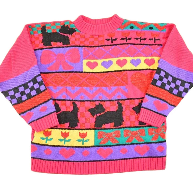 Vintage 1990s Yorkie Puppy Knit Crewneck Sweater Womens M