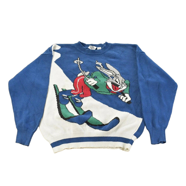 Vintage 1993 Looney Tunes Suicide Skier Knit Crewneck Sweater Men's S-M