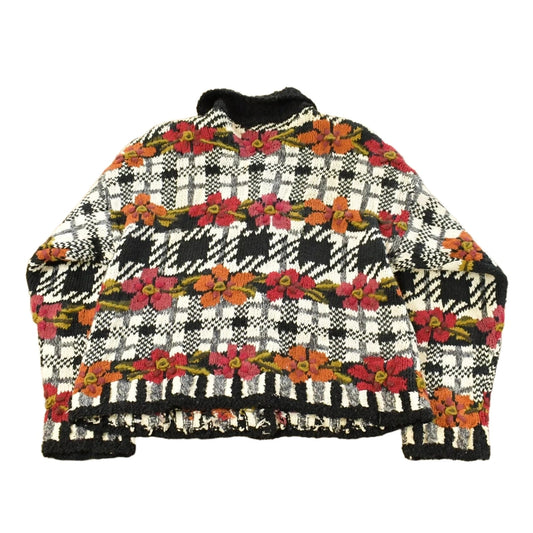 Vintage 1990s Jennifer & Company Hand Knit Floral Cardigan Sweater Women's S