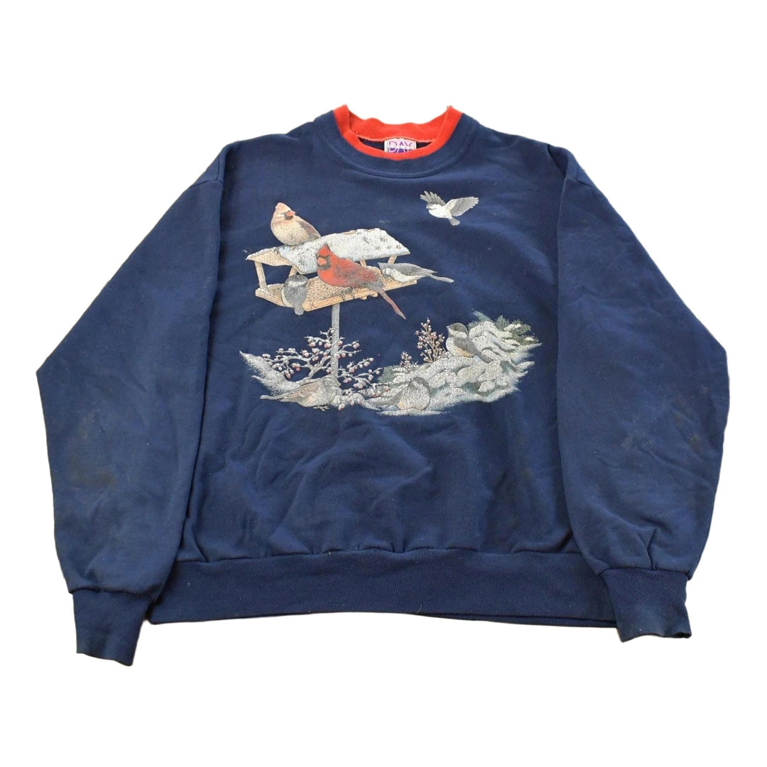 Vintage 1990s Cardinal Birds Double Collared Crewneck Sweatshirt Men's Large