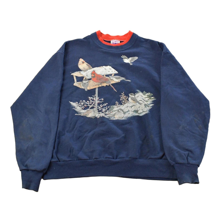 Vintage 1990s Cardinal Birds Double Collared Crewneck Sweatshirt Men's Large