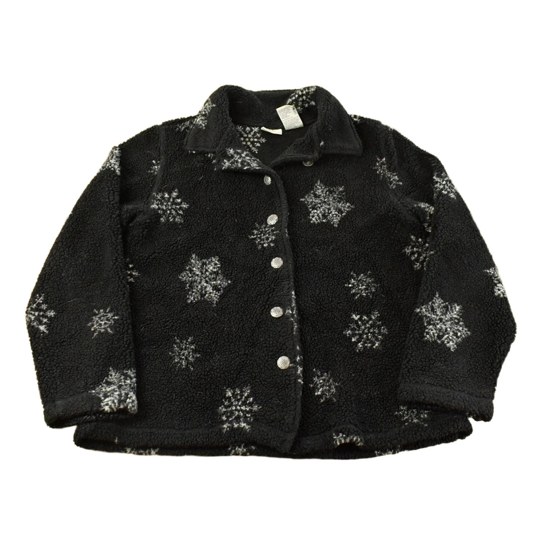 Vintage 1990s White Stag Snowflake Theme Button Up Fleece Sweater Women's Medium