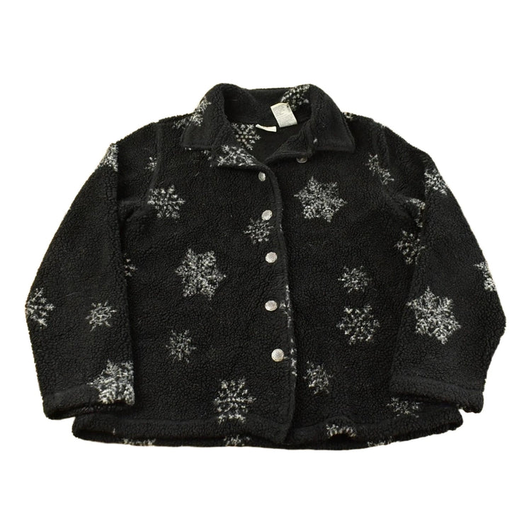 Vintage 1990s White Stag Snowflake Theme Button Up Fleece Sweater Women's Medium