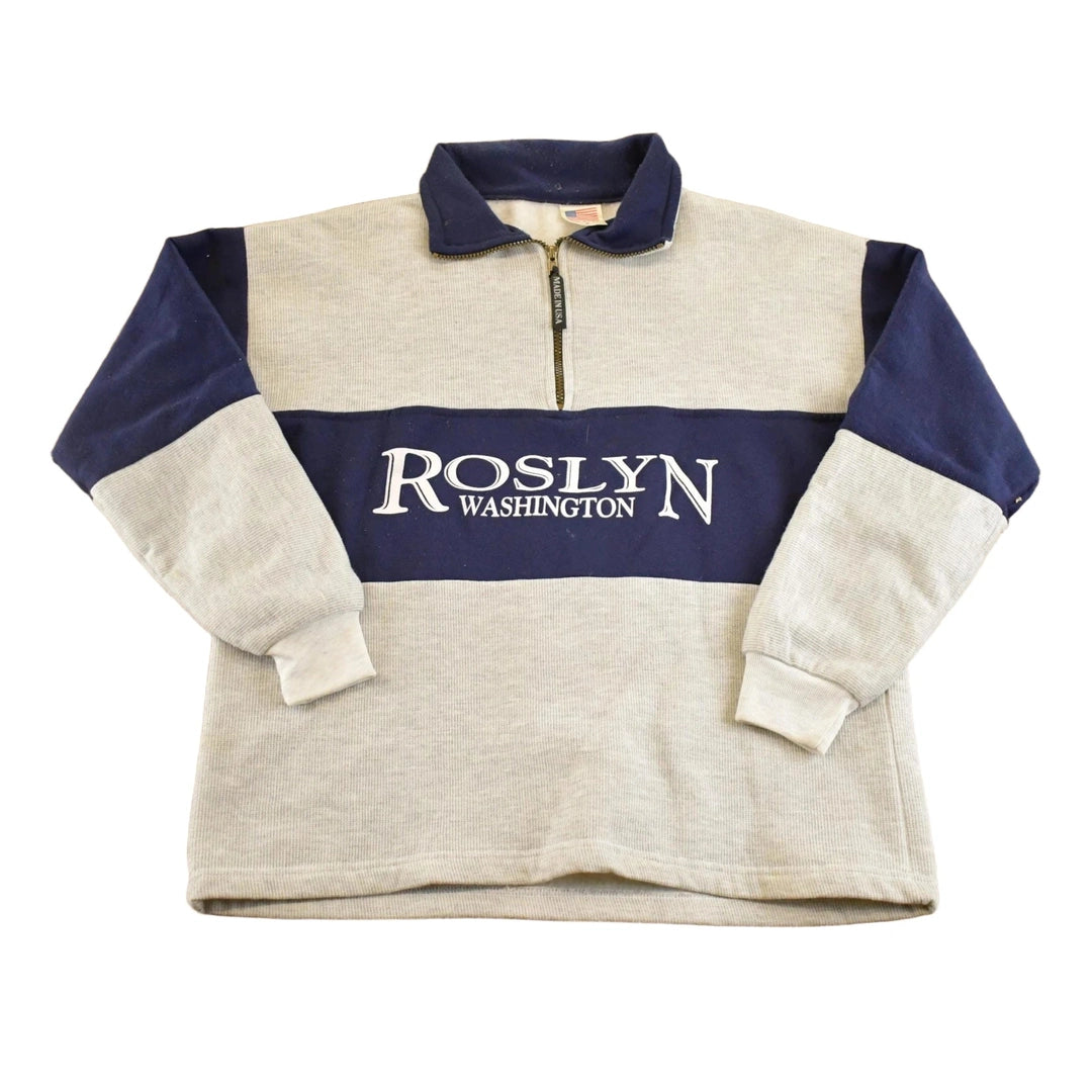 Vintage 1980s Roslyn Washington Quarter Zip Souvenir Sweatshirt Men's M
