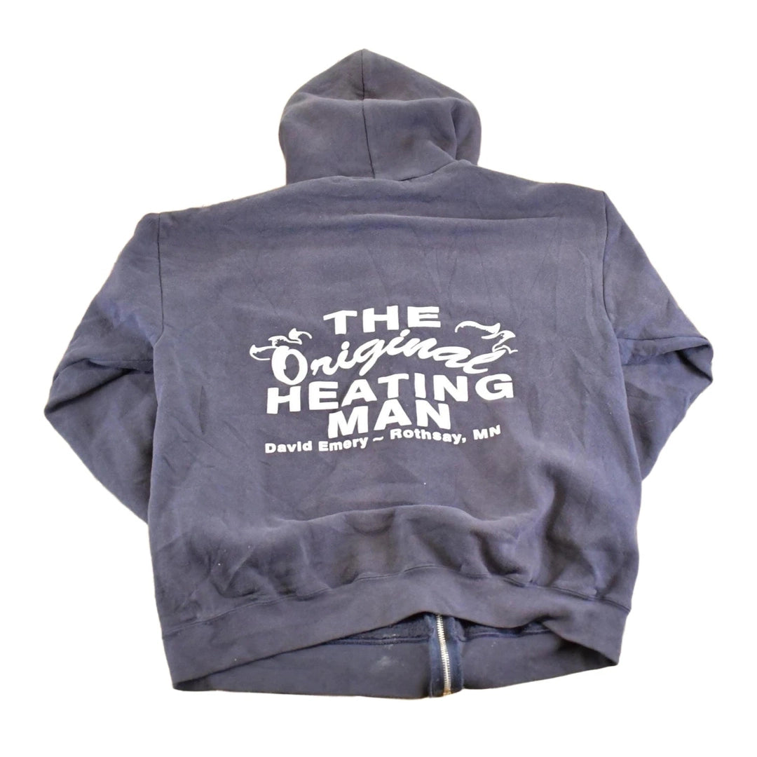 Vintage 1990s The Original Heating Man Souvenir Zip Up Hoodie Sweatshirt Men's M