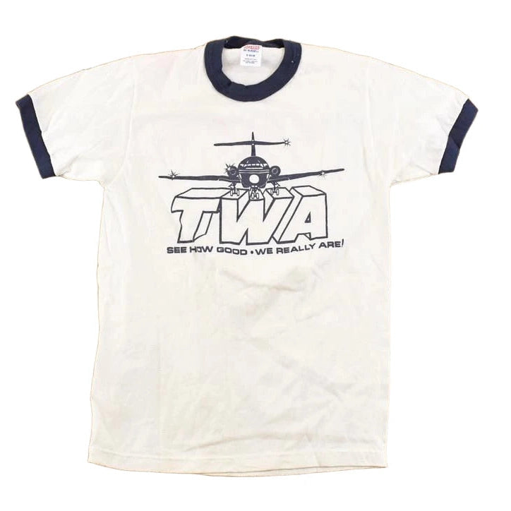 Vintage 1980's TWA Airplanes Souvenir Ringer T-Shirt Men's S