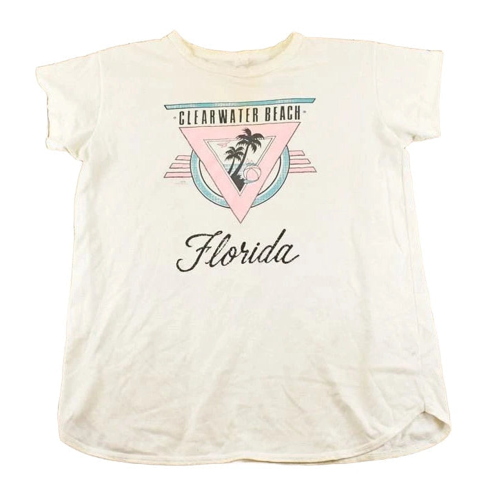 Vintage 1988 Clearwater Beach Florida Thrashed Souvenir Travel T-Shirt Women's XL