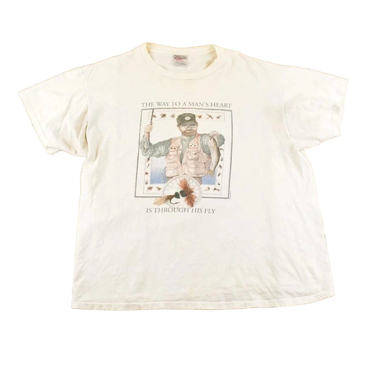 Vintage 1990's Fly Fishing Thrashed Comedy Souvenir T-Shirt Men's XL