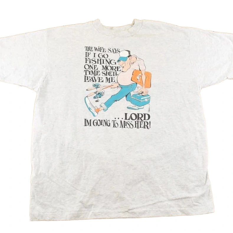 Vintage 1990's Fishing Wife Comedy Souvenir Travel T-Shirt Men's L