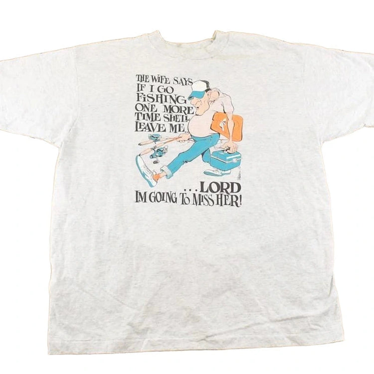 Vintage 1990's Fishing Wife Comedy Souvenir Travel T-Shirt Men's L
