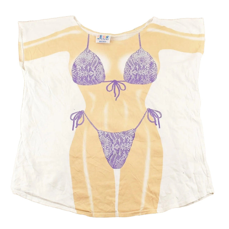 Vintage 1990's Bikini Body Funny Cartoon Souvenir Travel T-Shirt Women's XXL