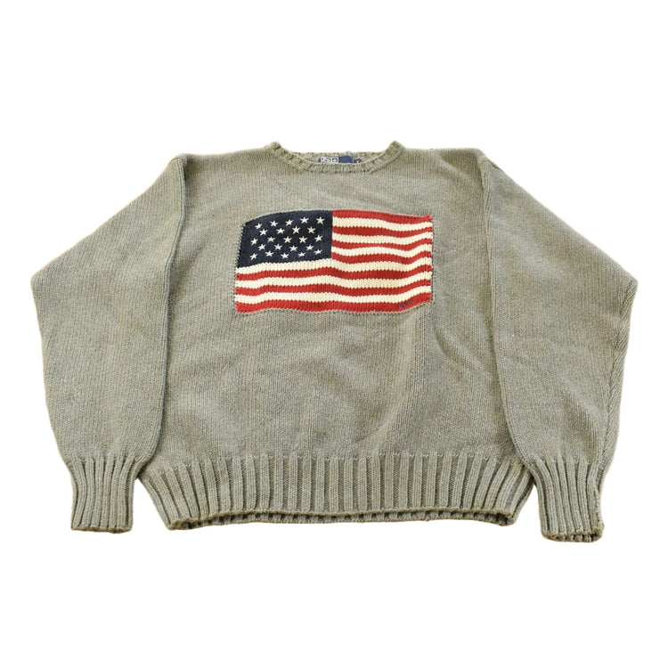 Vintage 1990s Polo Ralph Lauren USA Flag Knit Sweater Men's XL