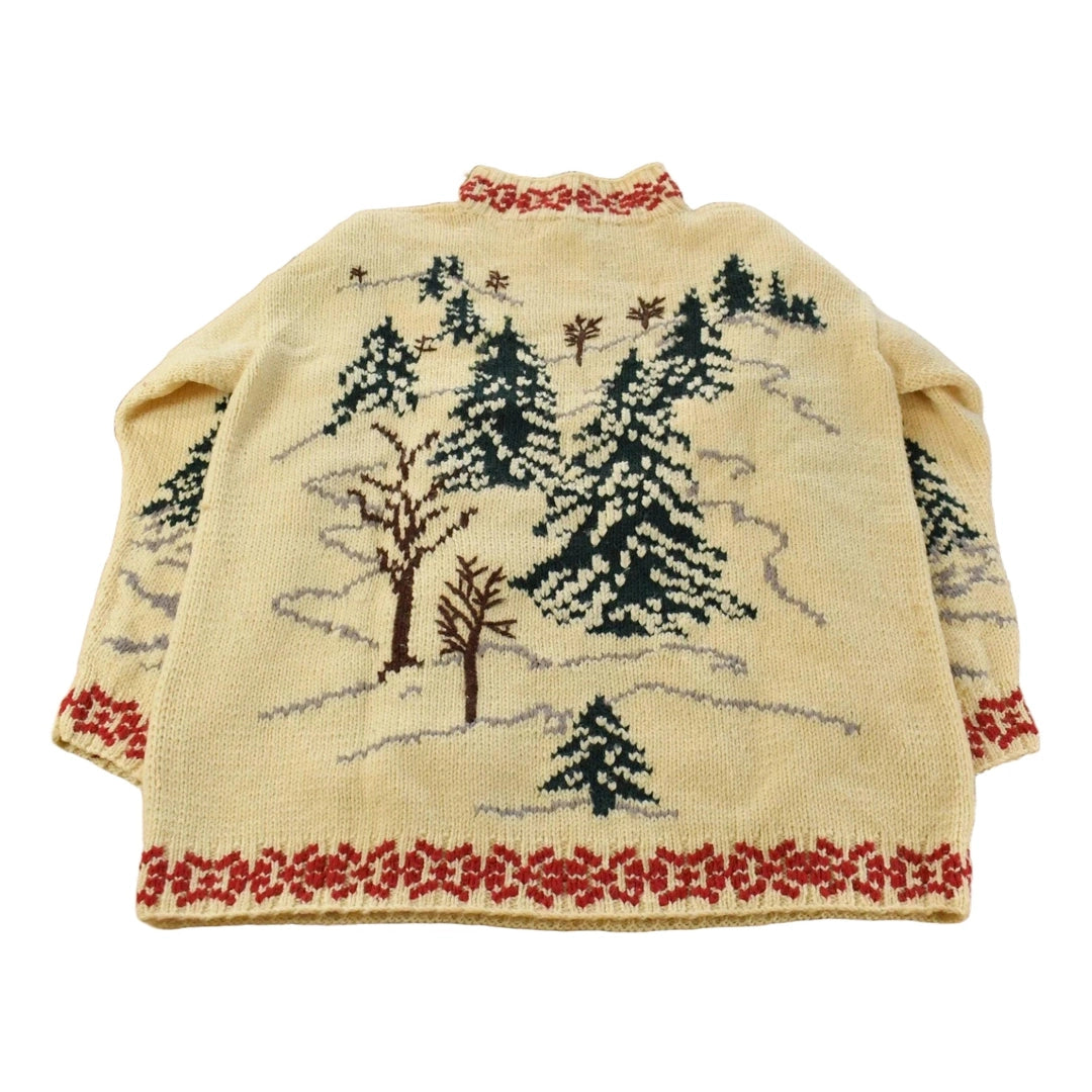 Vintage 1990s All Week Long Wool Mock Neck Winter Landscape Nordic Knit Sweater Men's M