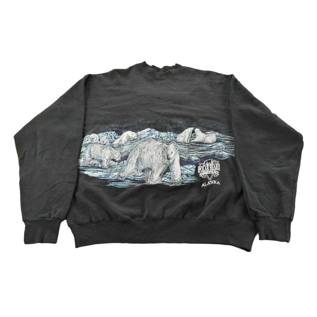Vintage 1990s Alaska Polar Bears Graphic Print AOP Crewneck Sweatshirt Mens L